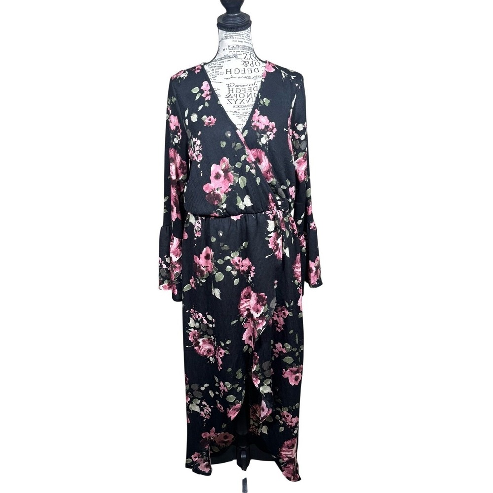 ANDREE BY UNIT Black Dress with Pink Floral Print